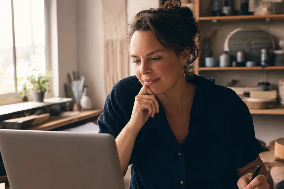 A service business owner reviewing the return on her Facebook ad spend at her desk